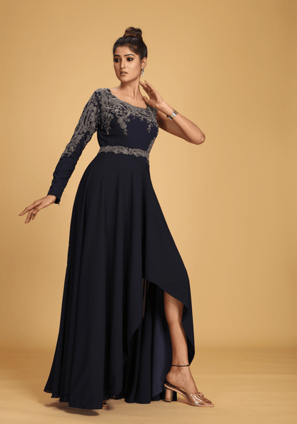 Midnight One-Shoulder Embroidered Gown