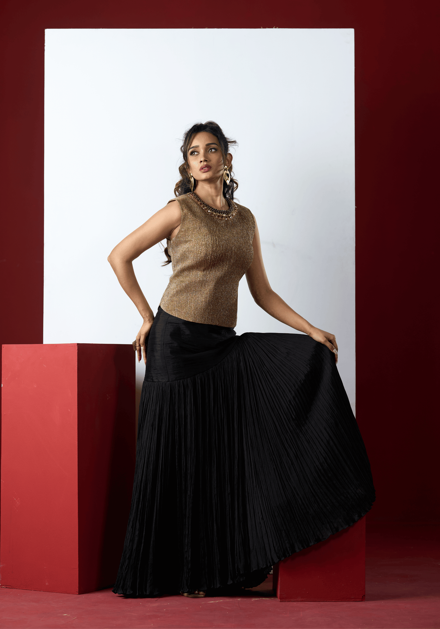 Black Gold Shimmer Evening Gown