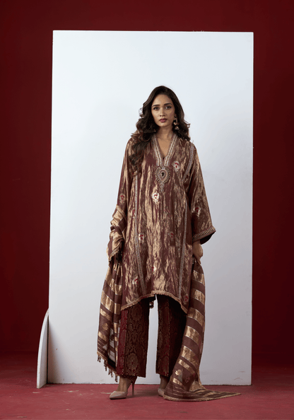 Metallic Mauve Kurti Set with Banarasi Dupatta