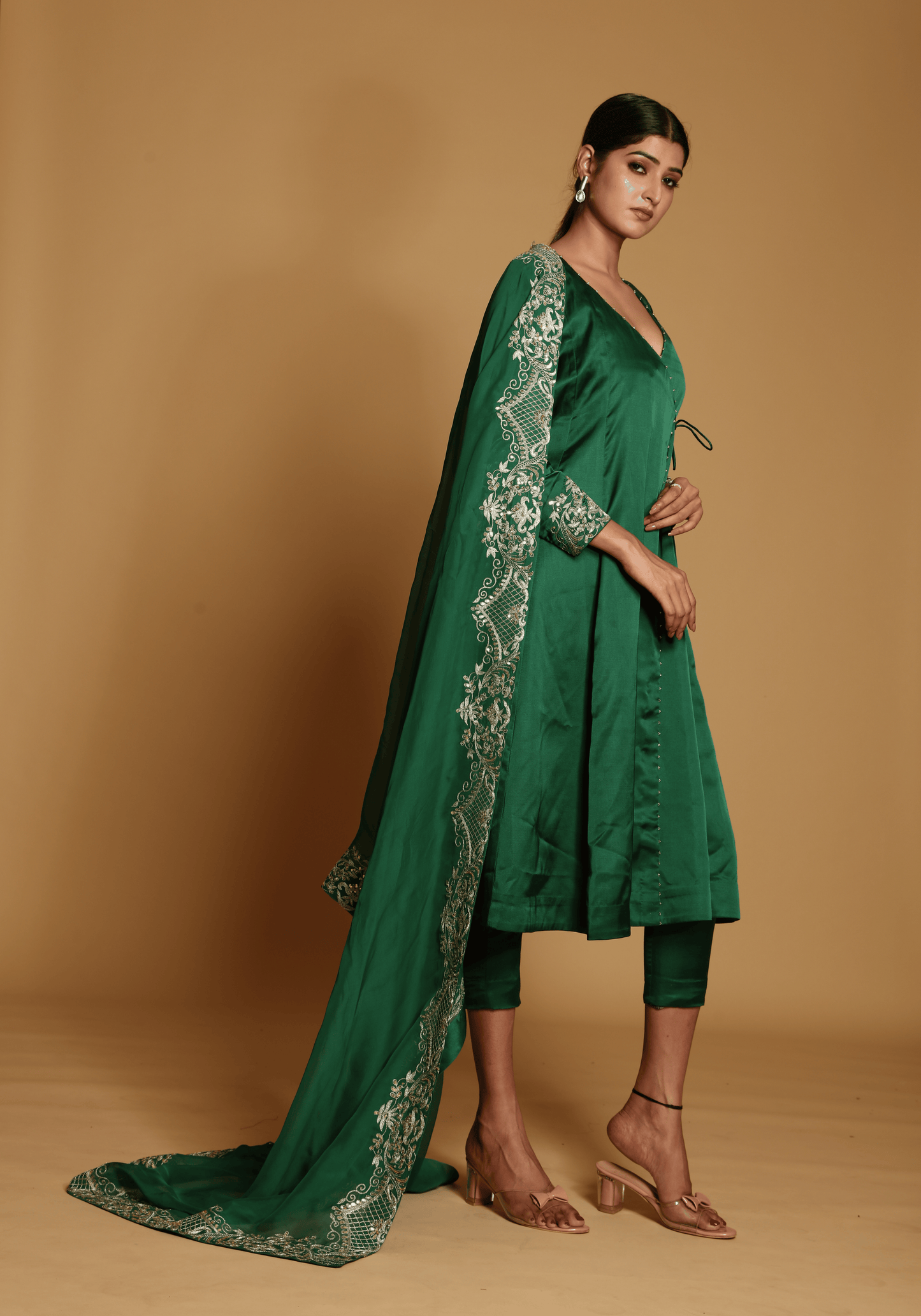 Emerald Green Embroidered Kurti Set with Dupatta