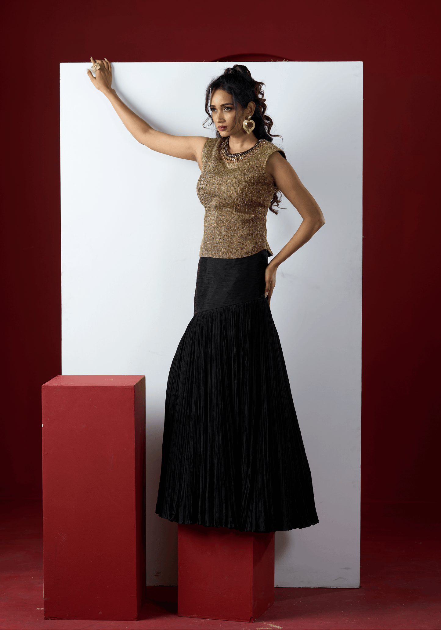Black Gold Shimmer Evening Gown