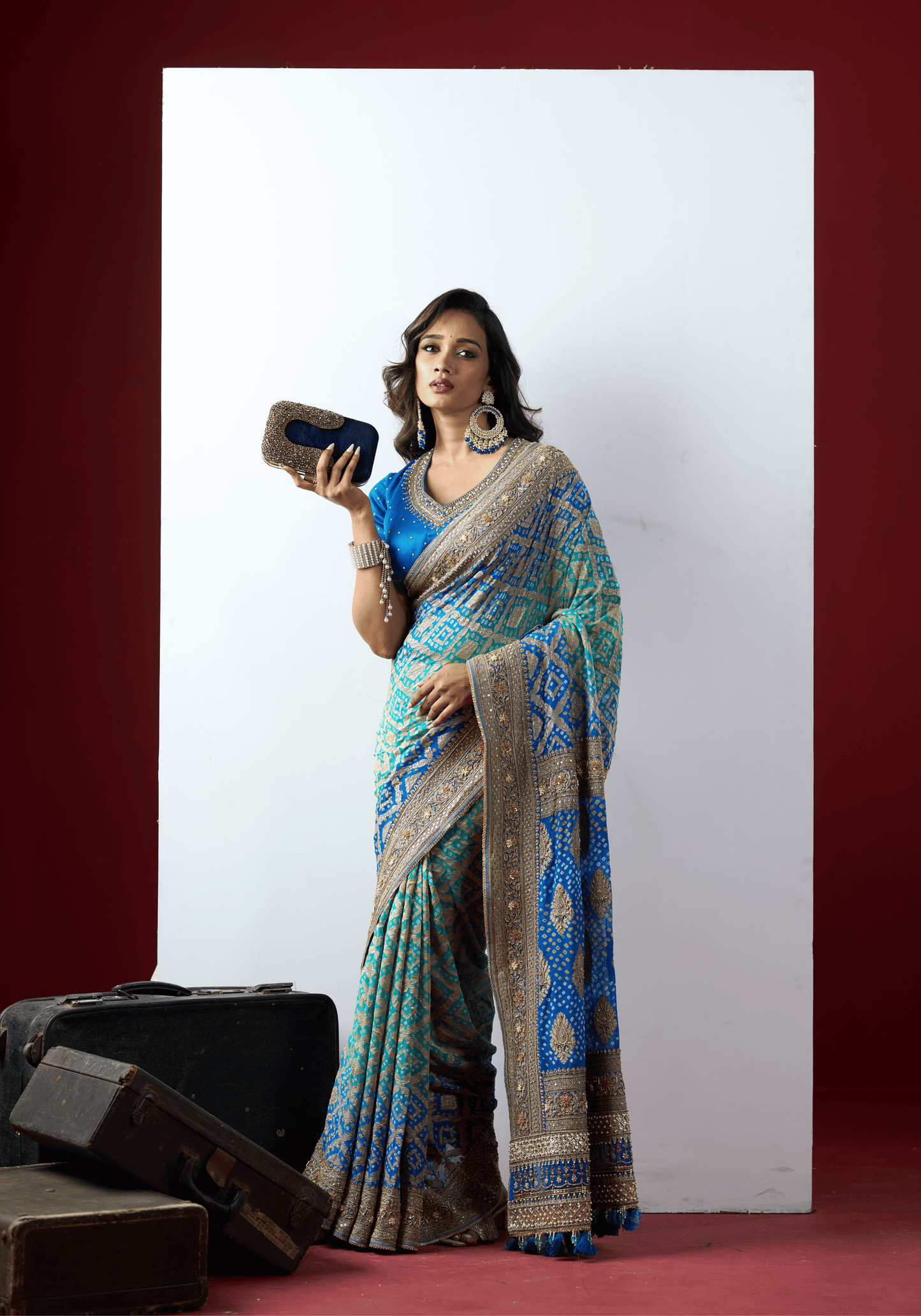 Royal Blue Bandhani Embroidered Saree