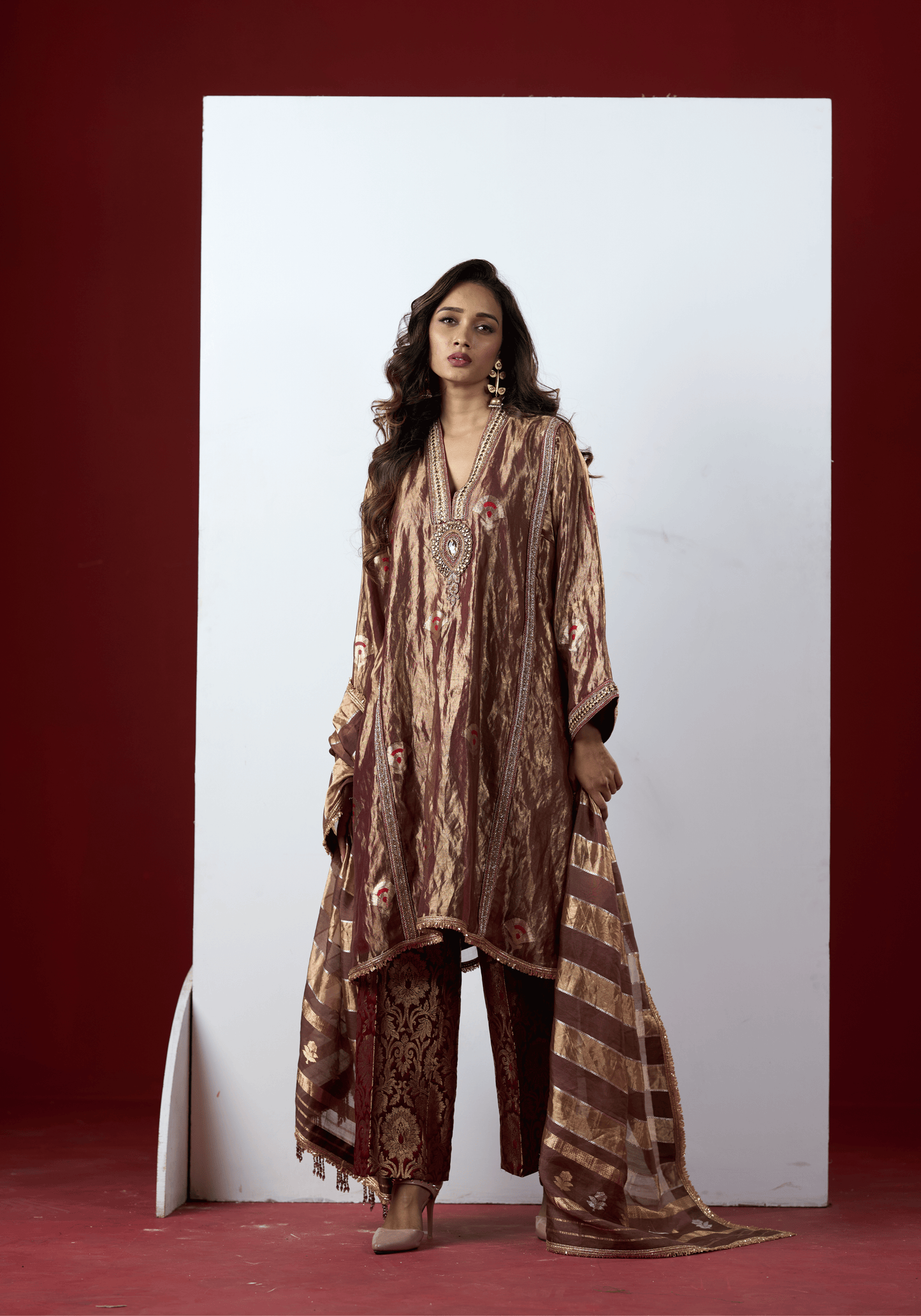 Metallic Mauve Kurti Set with Banarasi Dupatta