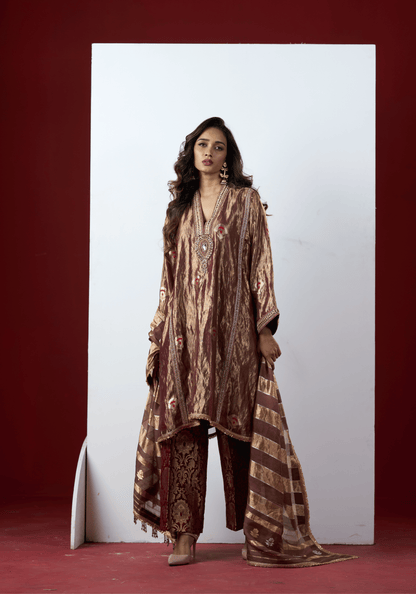 Metallic Mauve Kurti Set with Banarasi Dupatta