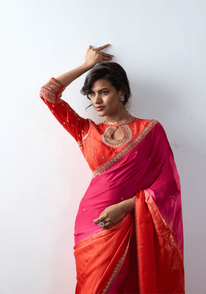 Sunset Pink Ombre Pre-Draped Saree