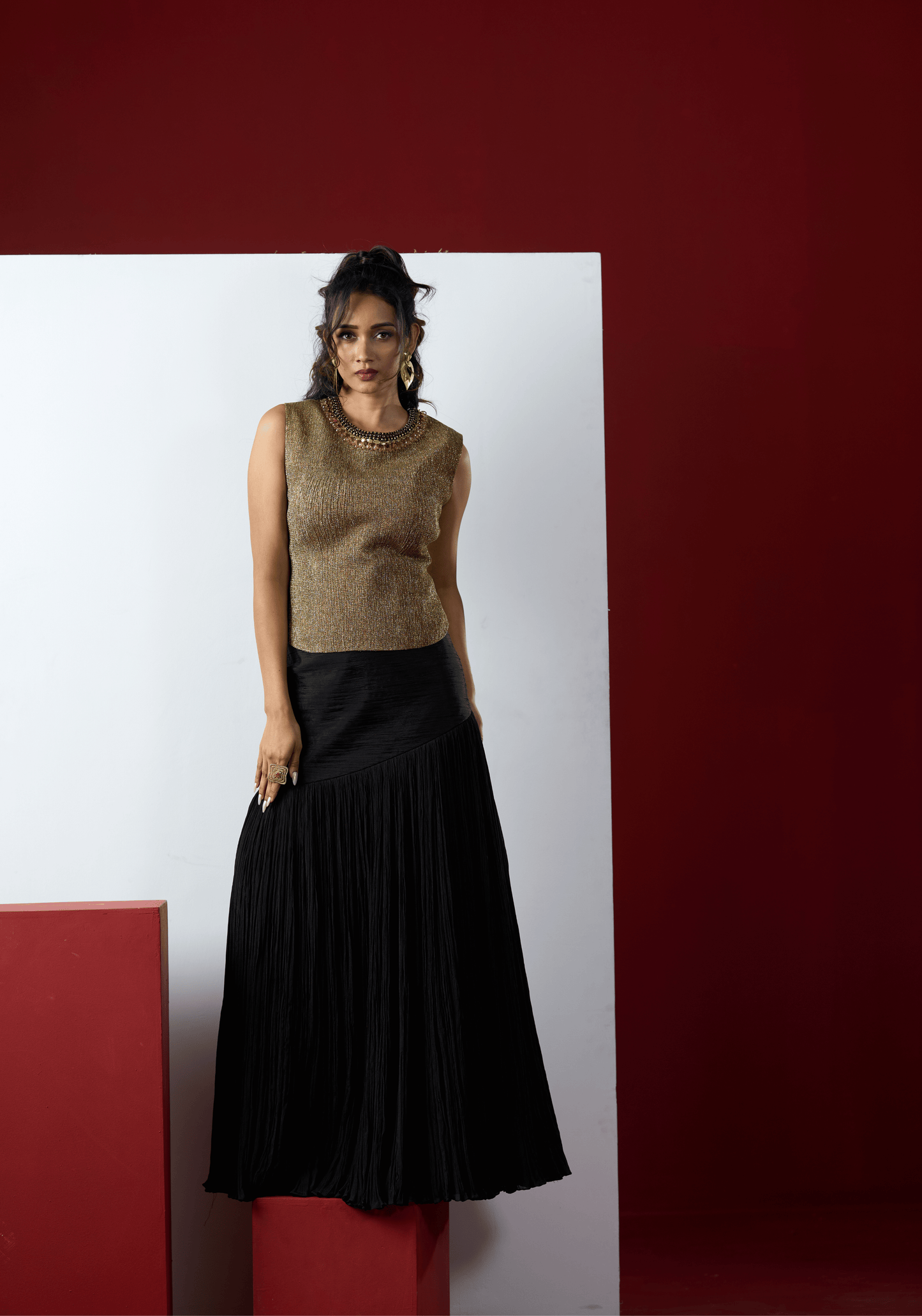 Black Gold Shimmer Evening Gown