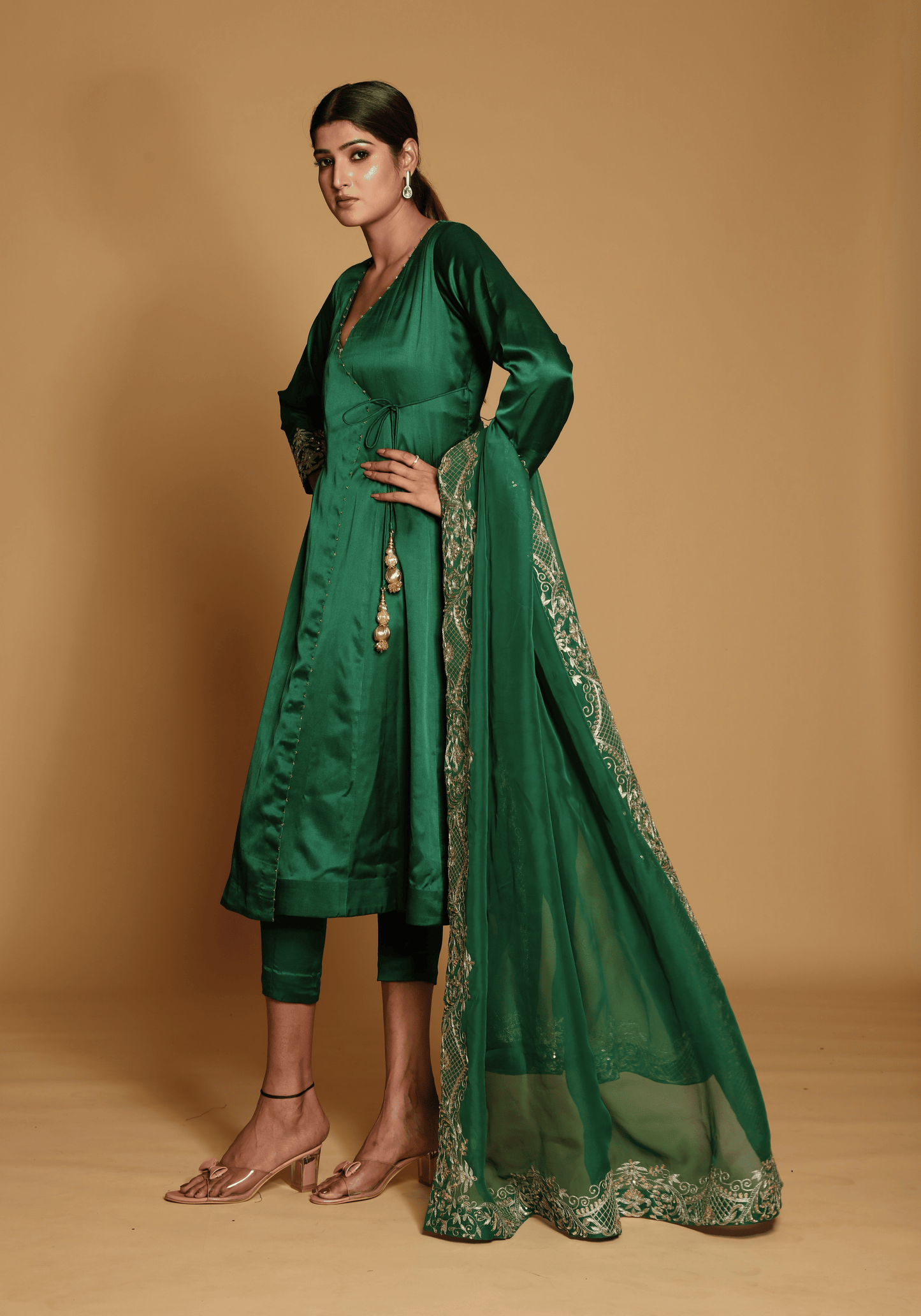 Emerald Green Embroidered Kurti Set with Dupatta