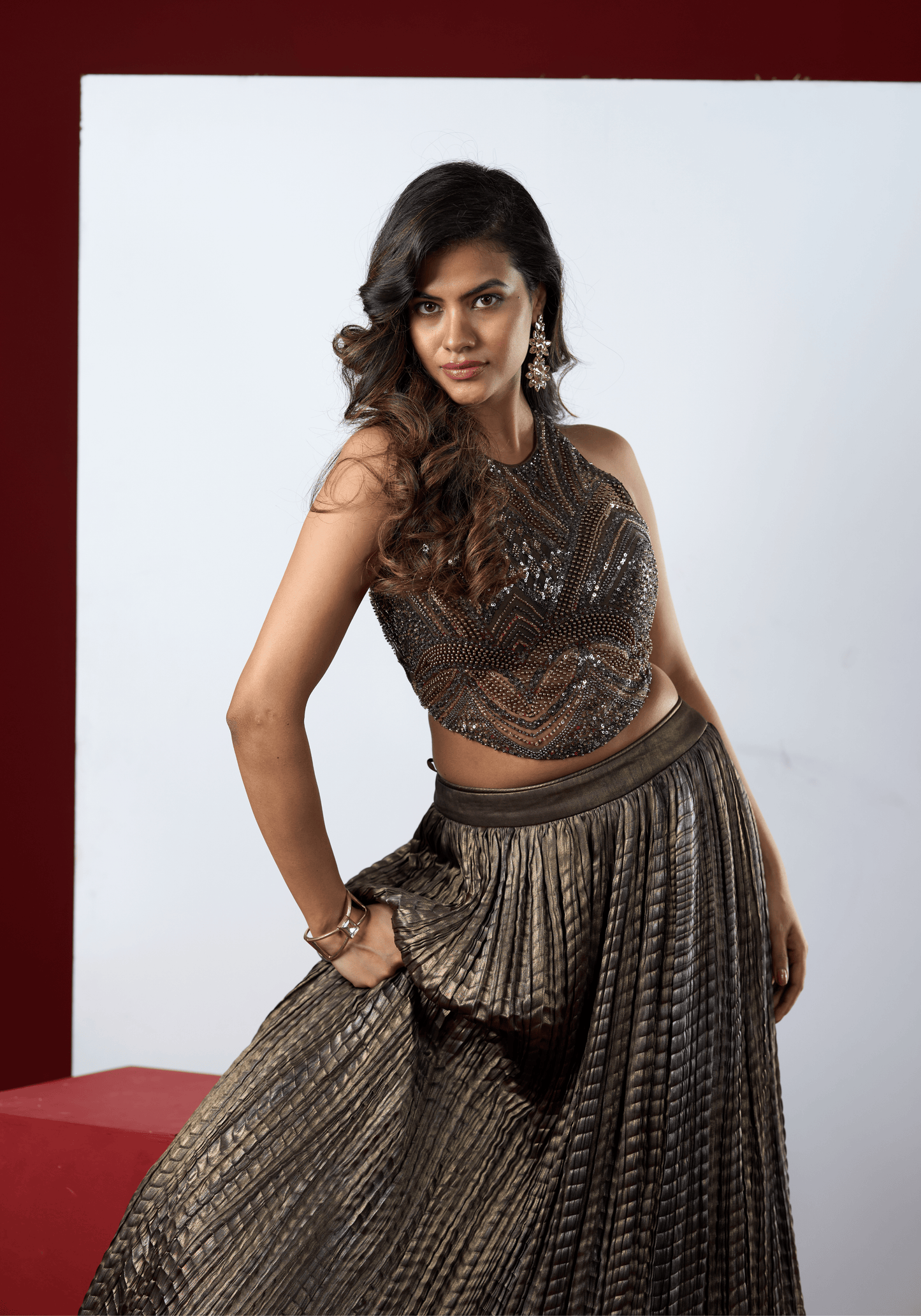 Gunmetal Sequins Lehenga Set
