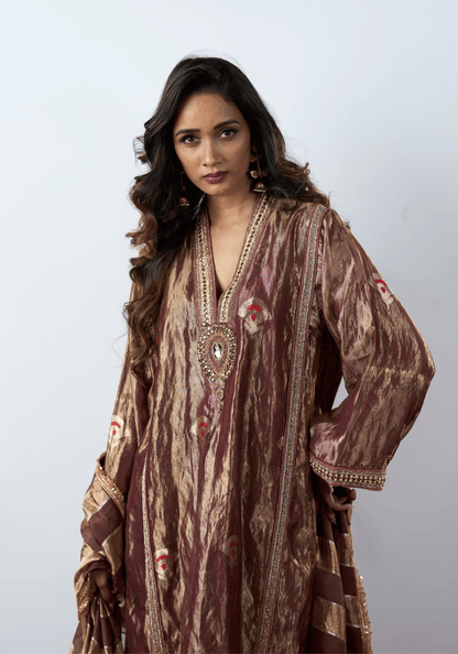 Metallic Mauve Kurti Set with Banarasi Dupatta