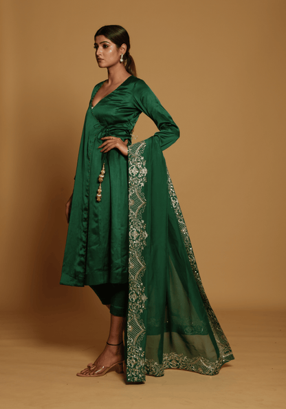 Emerald Green Embroidered Kurti Set with Dupatta