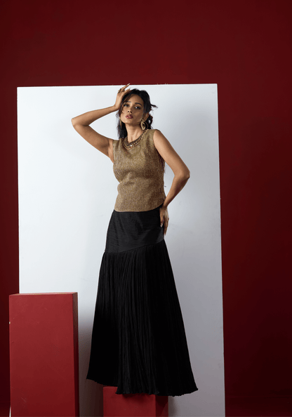 Black Gold Shimmer Evening Gown