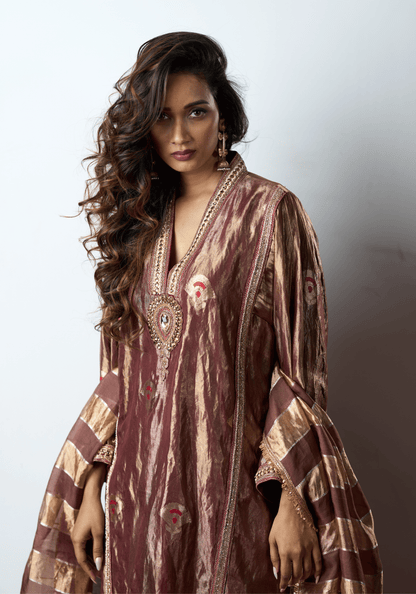 Metallic Mauve Kurti Set with Banarasi Dupatta