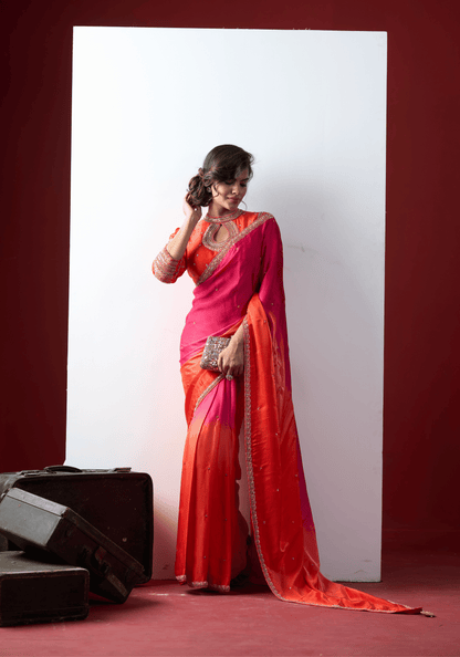 Sunset Pink Ombre Pre-Draped Saree