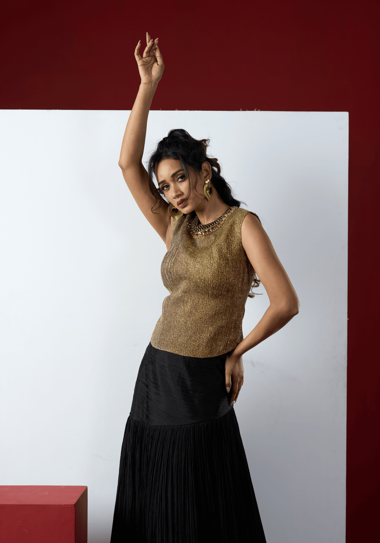 Black Gold Shimmer Evening Gown
