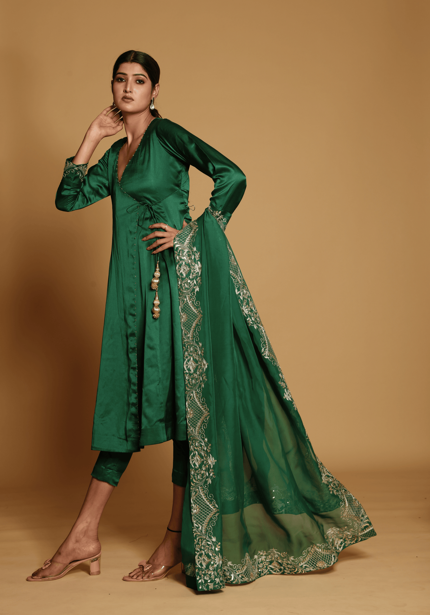 Emerald Green Embroidered Kurti Set with Dupatta