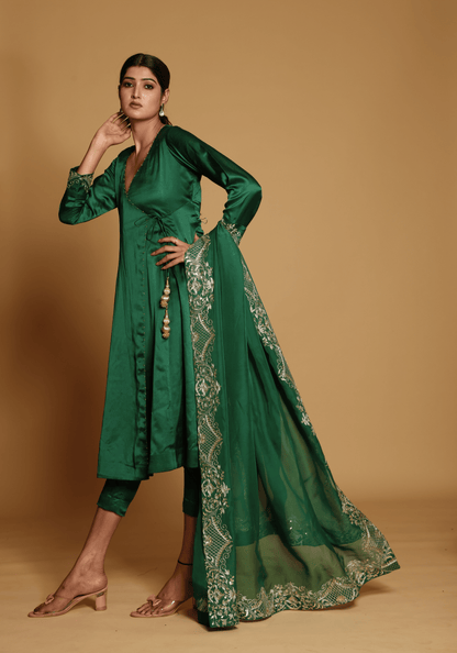 Emerald Green Embroidered Kurti Set with Dupatta