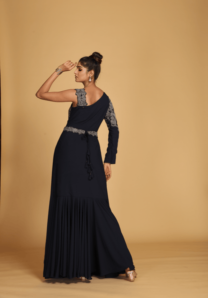 Midnight One-Shoulder Embroidered Gown