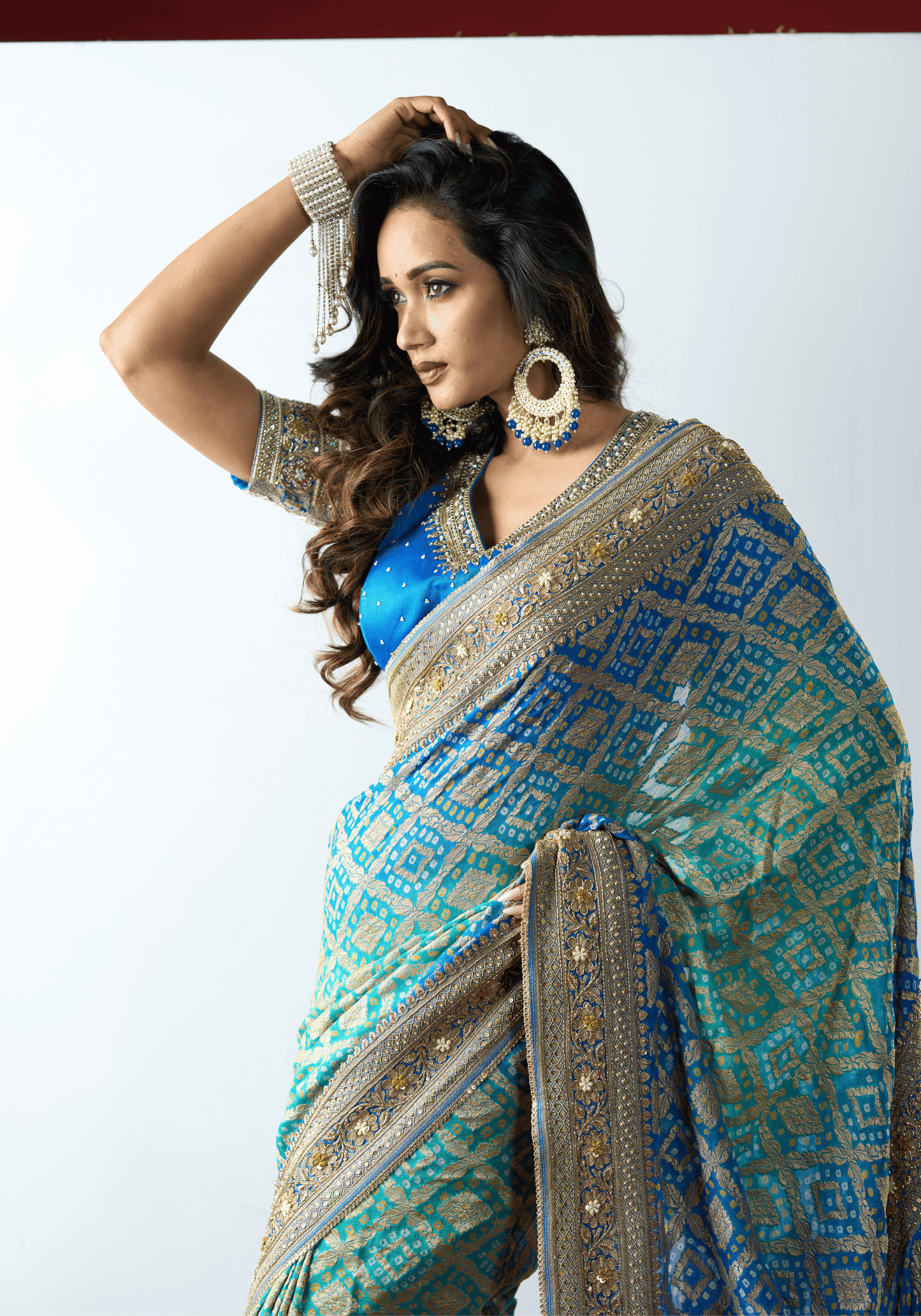Royal Blue Bandhani Embroidered Saree